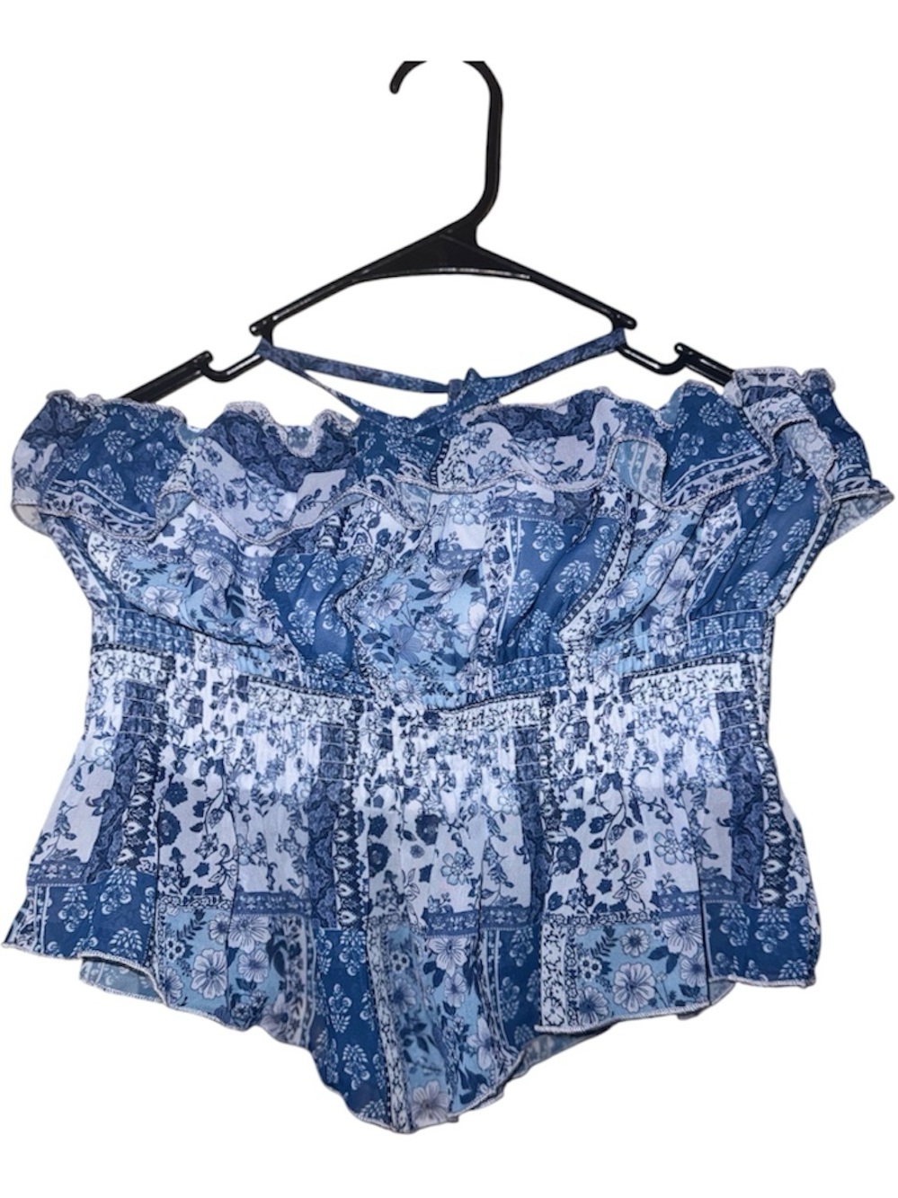 Blue Floral Off-Shoulder Smocked Women’s Top
